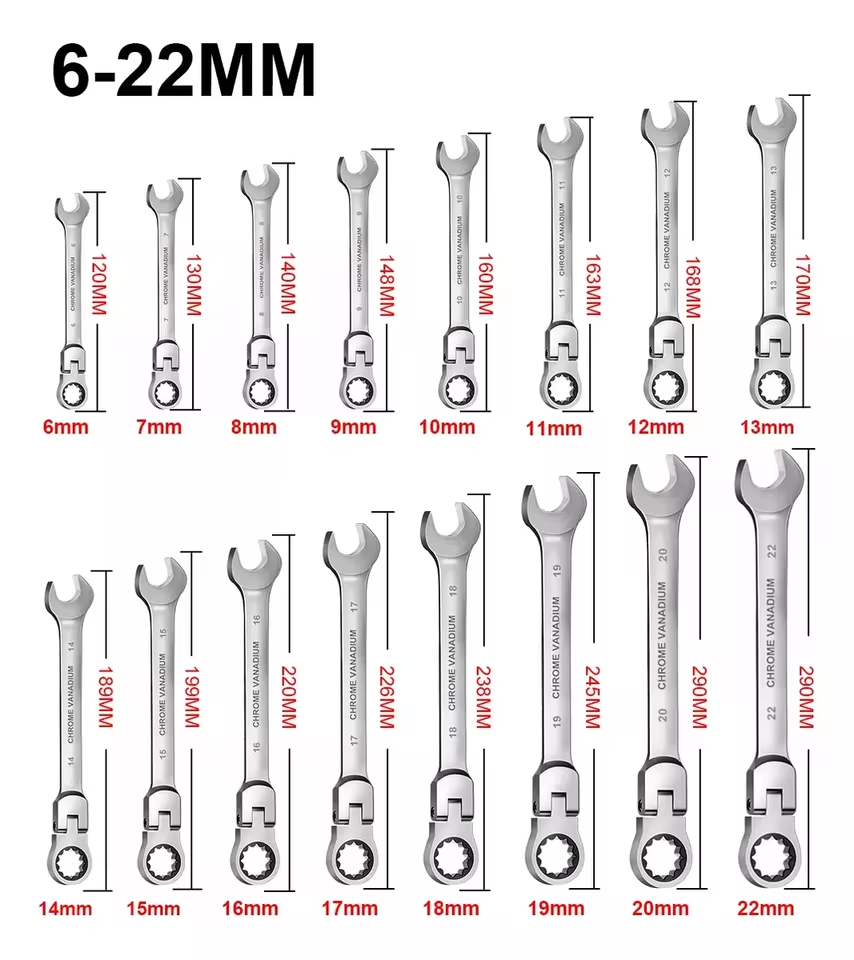 16Pcs Premium Flex-Head Ratcheting Wrench Set
