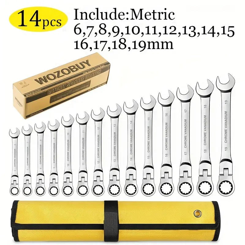 16Pcs Premium Flex-Head Ratcheting Wrench Set