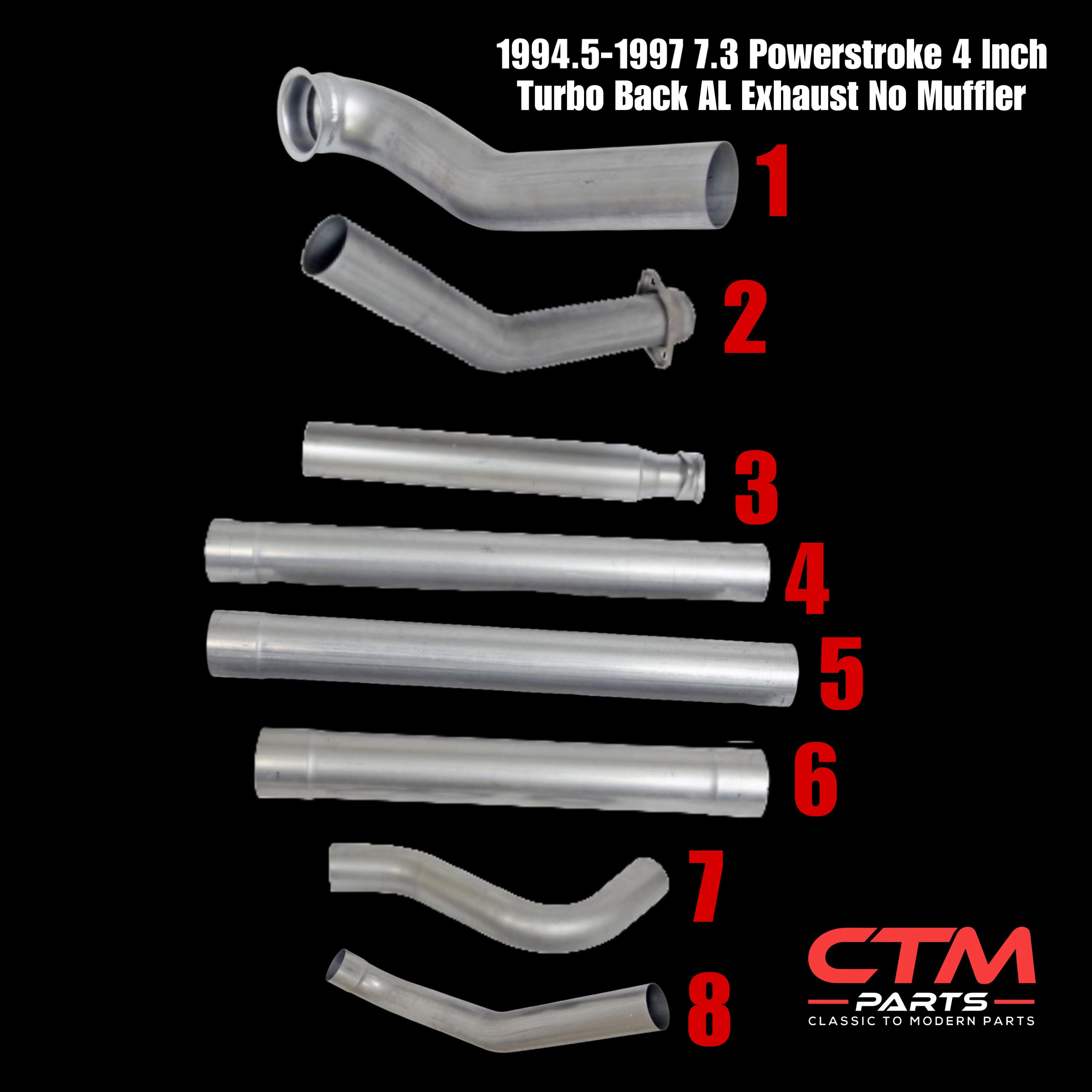 1994.5-1997 7.3 Powerstroke 4 Inch Turbo Back AL Exhaust No Muffler