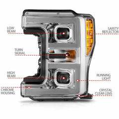 2017-2019 Super Duty Anzo Chrome Plank Style Switchback LED Projector Headlights 111578