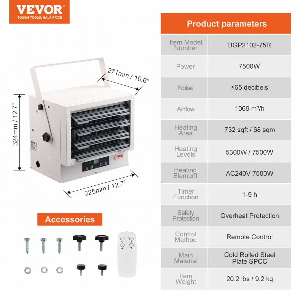 VEVOR Electric Shop Heater 7500-Watt