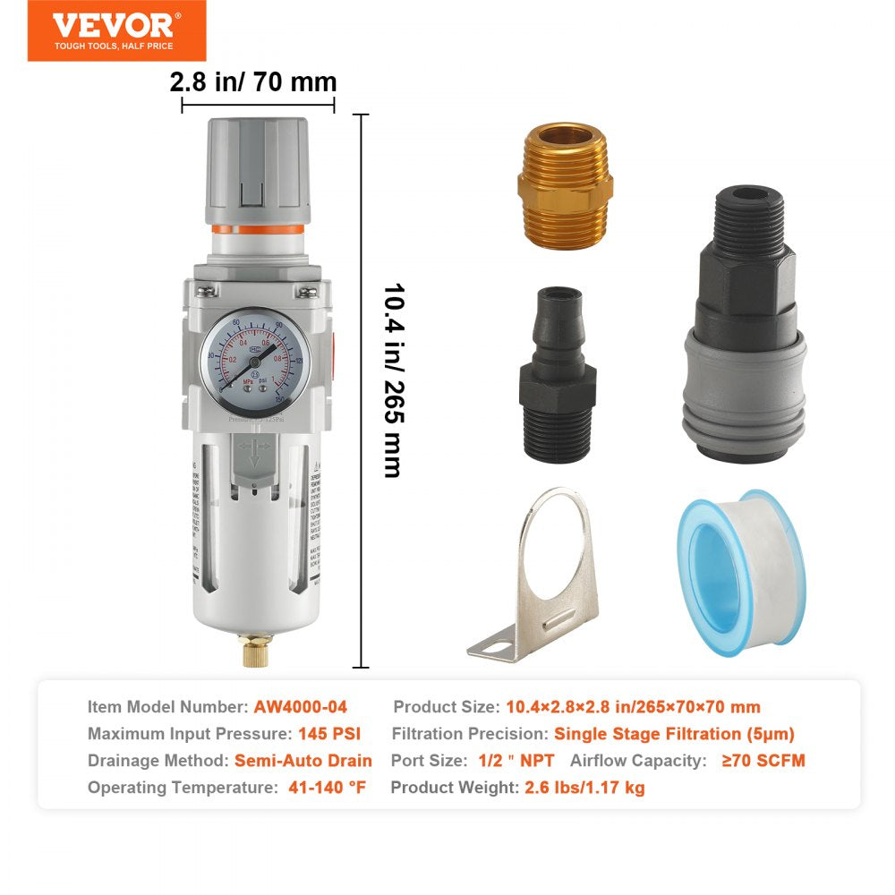 VEVOR Air Compressor Filter Regulator, 1/2" NPT