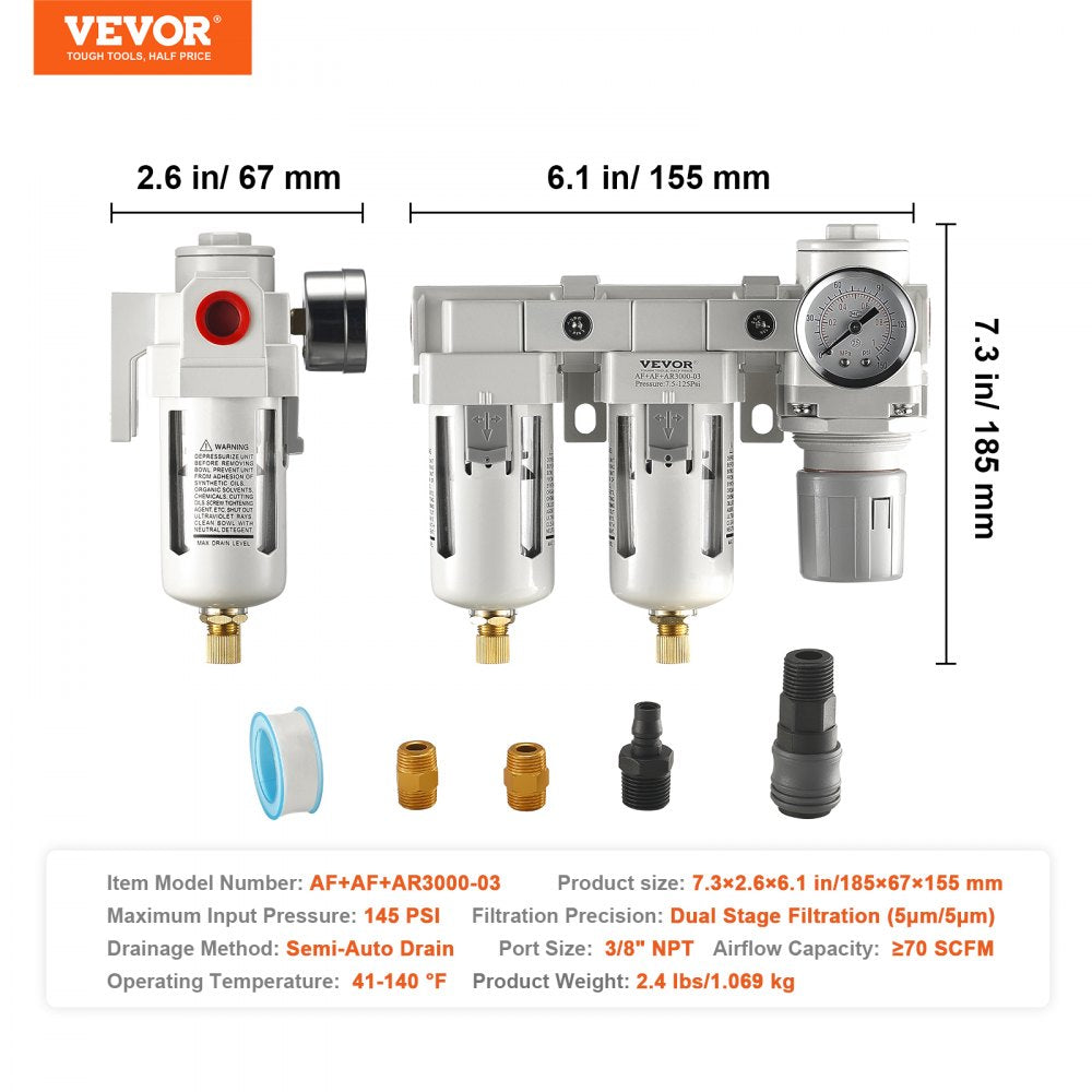 VEVOR Air Compressor Filter Regulator, 3/8" NPT