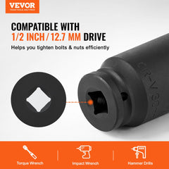 VEVOR Axle Nut 1/2" Drive Deep 6+12-Point Metric Socket Set