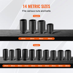 VEVOR Axle Nut 1/2" Drive Deep 6+12-Point Metric Socket Set