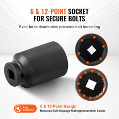 VEVOR Axle Nut 1/2" Drive Deep 6+12-Point Metric Socket Set