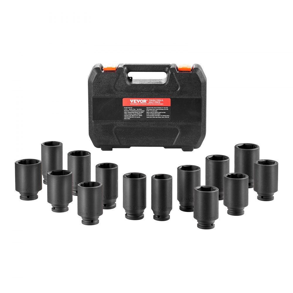VEVOR Axle Nut 1/2" Drive Deep 6+12-Point Metric Socket Set