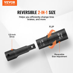 VEVOR Lug Nut Impact Socket Set 1/2 in Drive Metric and SAE 6-Point Flip Sockets