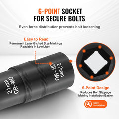 VEVOR Lug Nut Impact Socket Set 1/2 in Drive Metric and SAE 6-Point Flip Sockets
